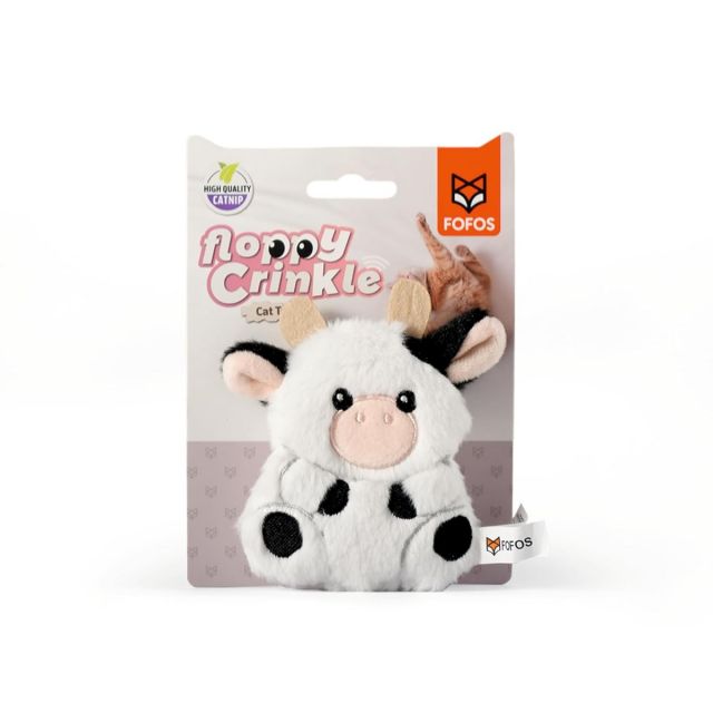 Fofos Floppy Crinkle Cat Toy Cow