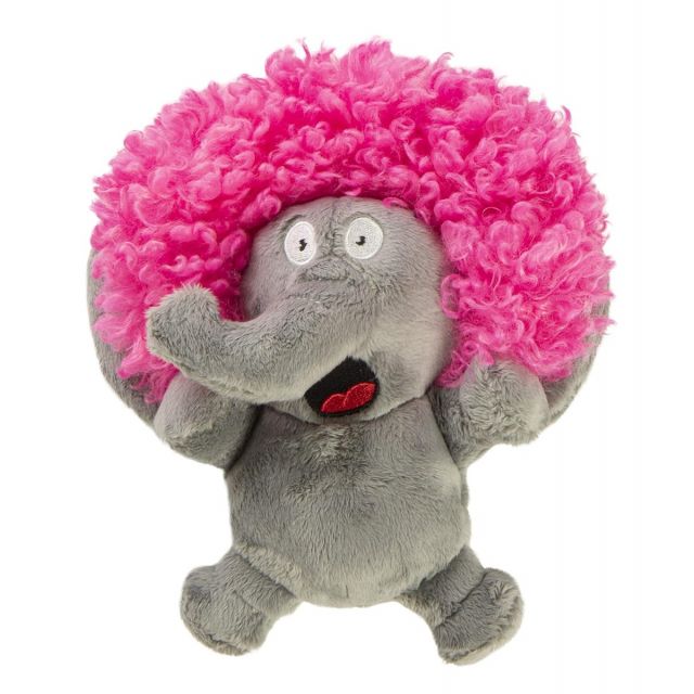 Godog Silent Squeak Crazy Hairs Elephant With Chew Guard Technology Durable Plush Dog Toy - Large