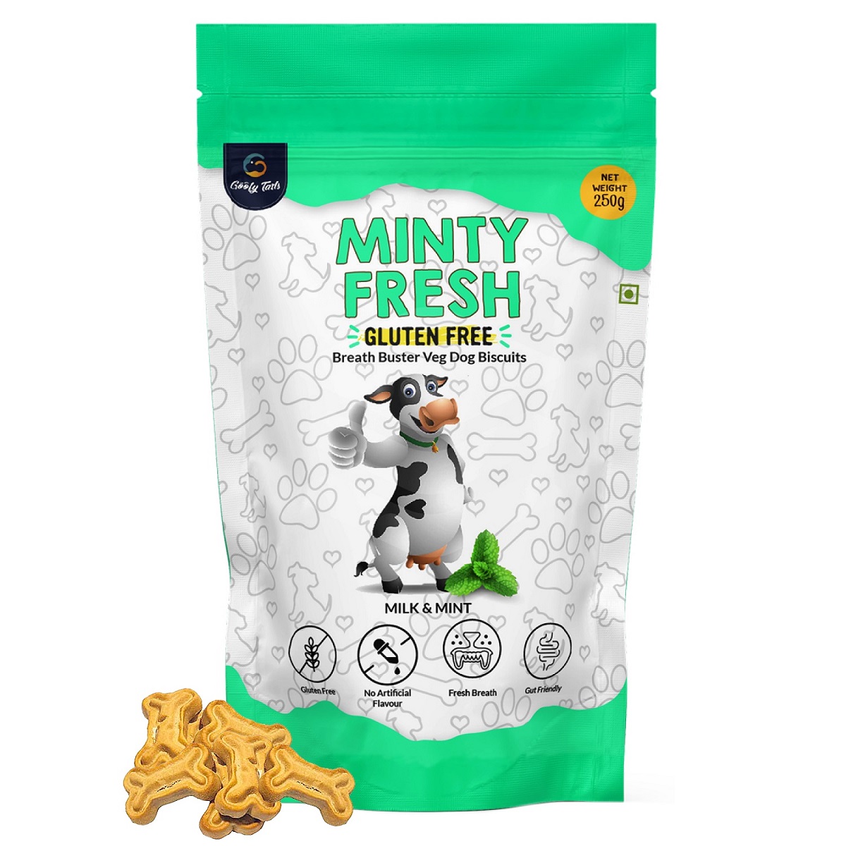 Goofy Tails Gluten Free Minty Fresh Milk & Mint Veg Biscuits for Dog & Puppies - 250 gm - not to be enabled