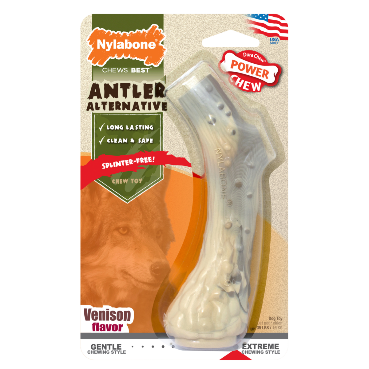 Nylabone Nature Inspired Power Chew Spilt Antler Dog Toy -L