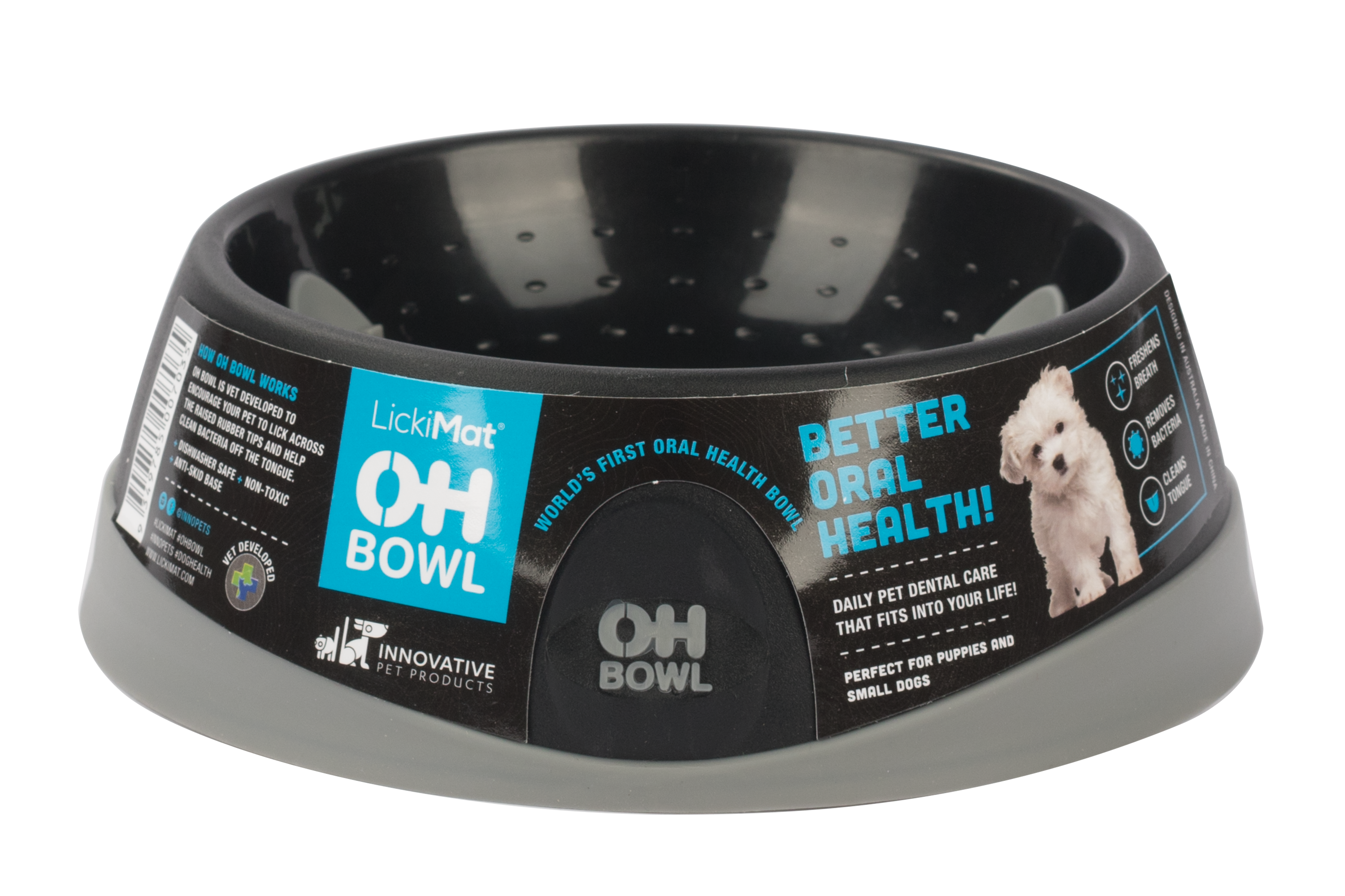 LickiMat OH Bowl Black Slow Feeder For Dogs-Black-S